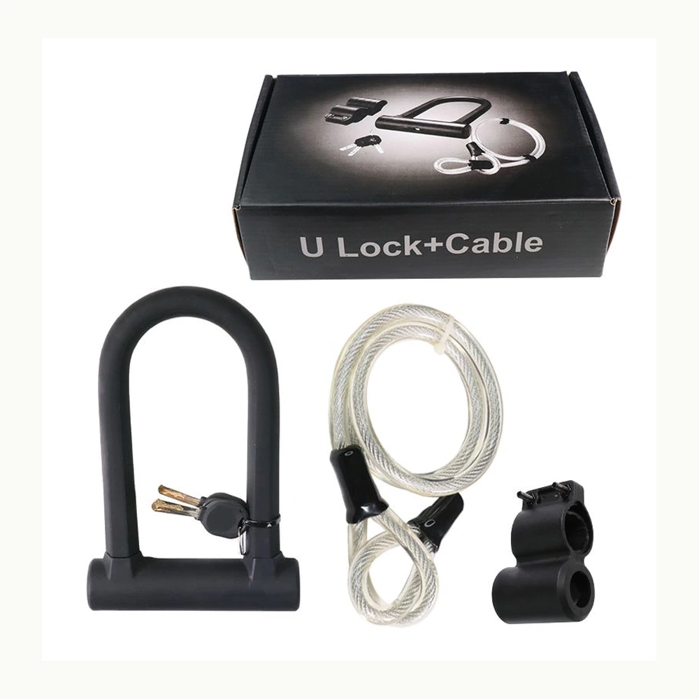 Item:U-shape lock with cable Cable size:1200*12mm Weight:1.182kg
