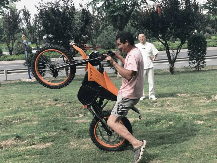 Electric dirt bike during handling check